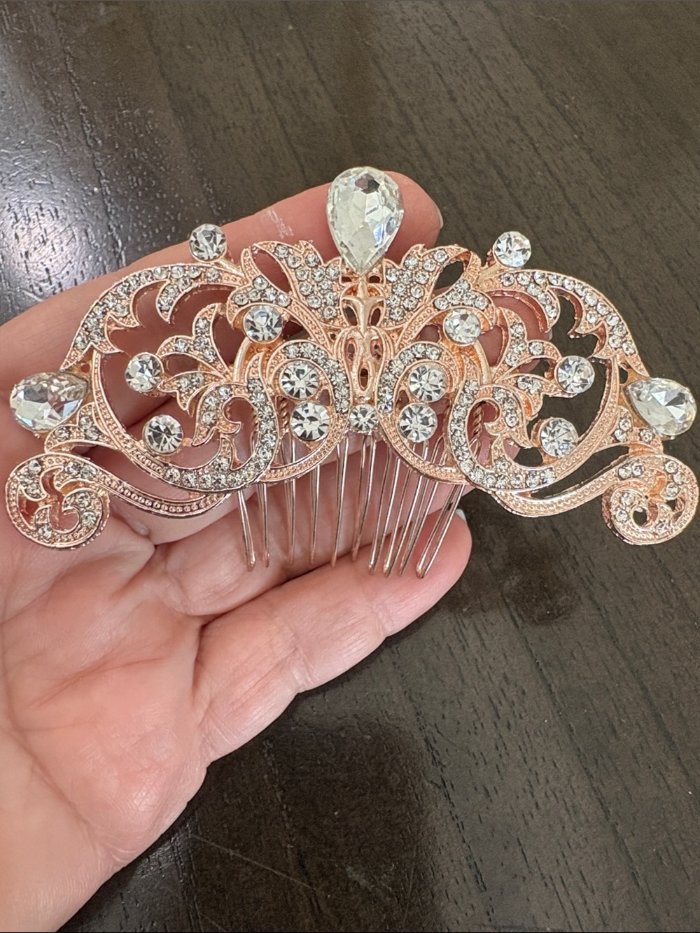 Elegant Rose Gold Crystal Bridal Hair Comb